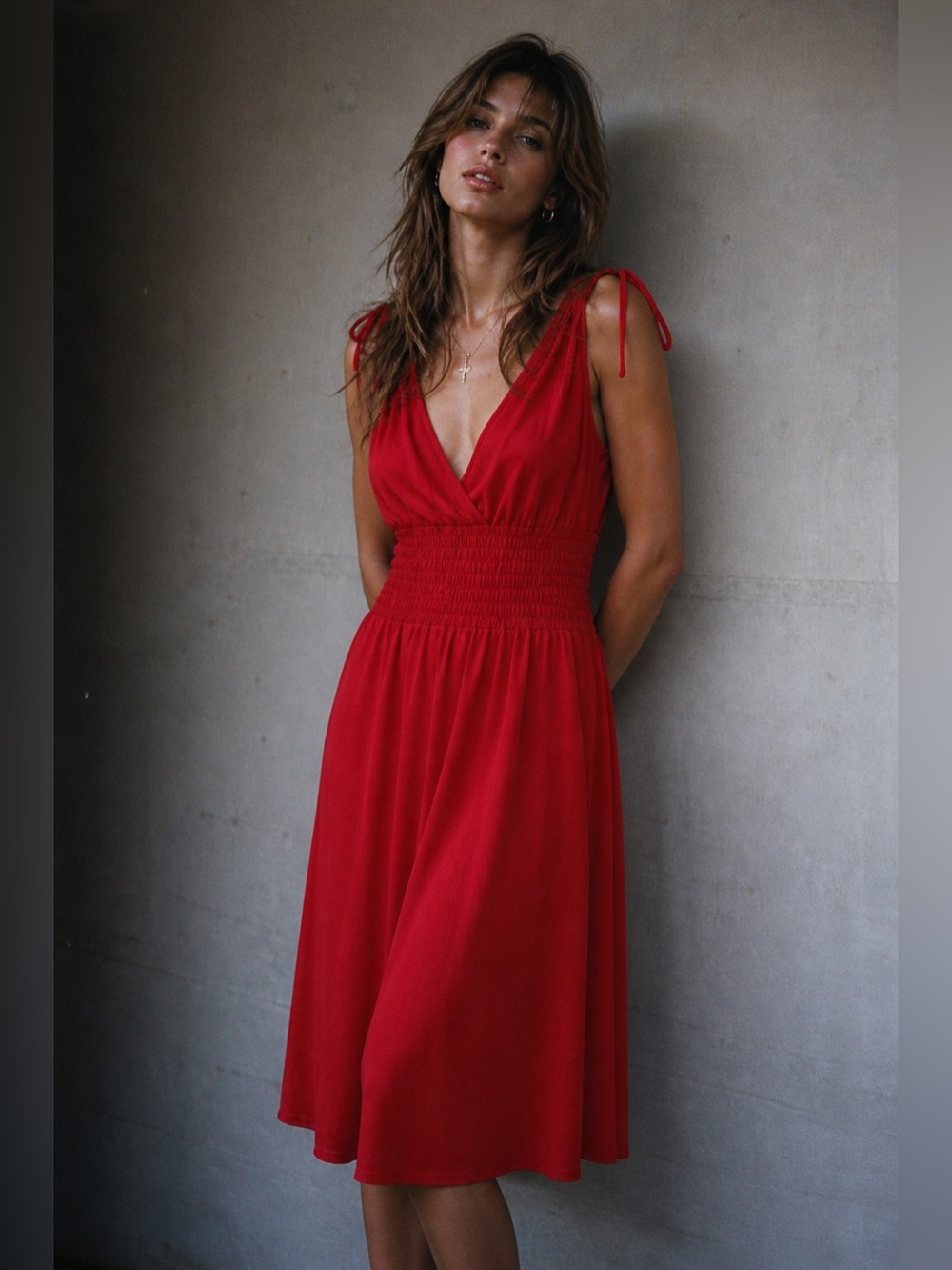 Just Love Vibrant Red Midi Dress Y2K 90s Empire vamp 90s July 4 party